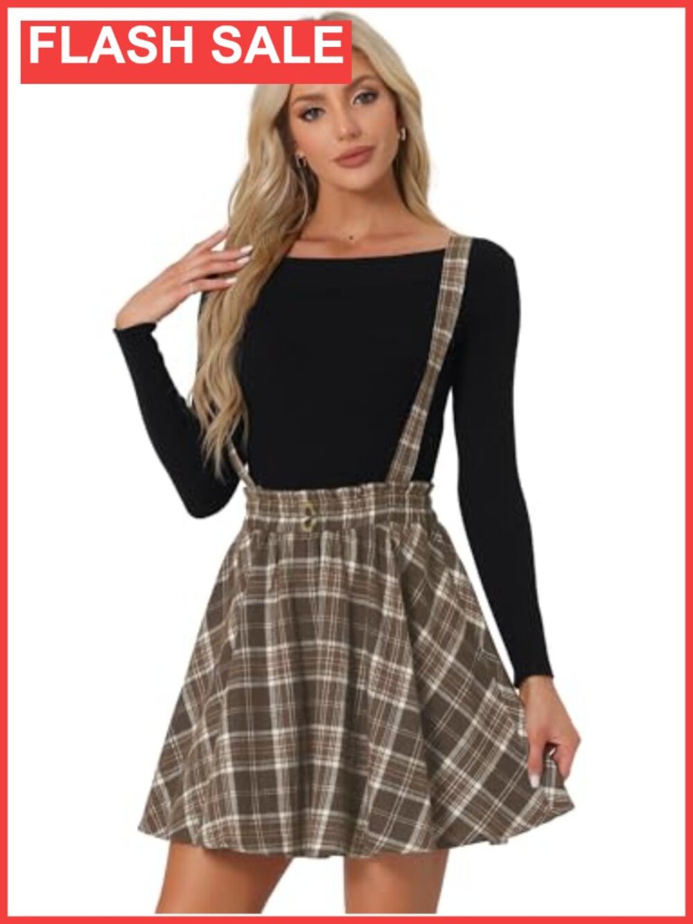Plaid Pleated Mini Overall Skater Skirt with Detachable Suspenders